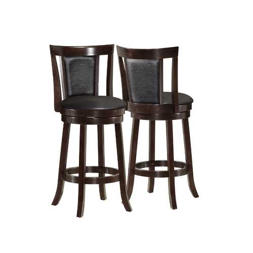 40'.5" x 37'.5" x 78" Cappuccino, Black, Solid Wood, Foam, Veneer, Leather-Look - 2pcs Swivel Barstools
