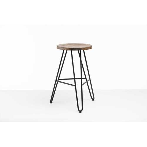 12" X 12" X 24" Charcoal Ash Wood And Steel Round Counter Bar Stool