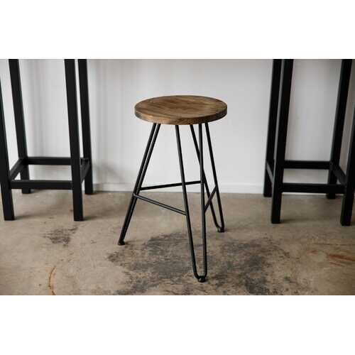 12" X 12" X 24" Charcoal Ash Wood And Steel Round Counter Bar Stool