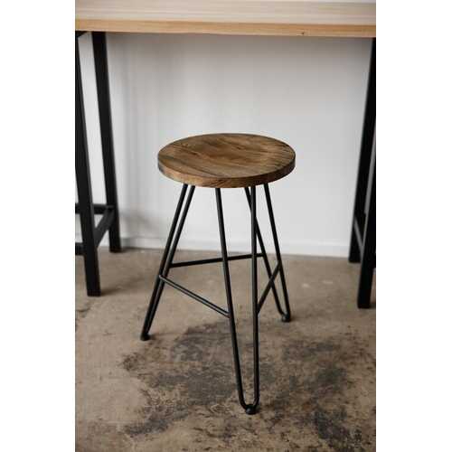 12" X 12" X 24" Charcoal Ash Wood And Steel Round Counter Bar Stool