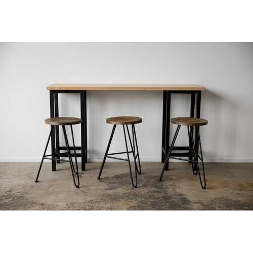 12" X 12" X 24" Charcoal Ash Wood And Steel Round Counter Bar Stool