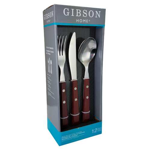 Gibson Home Springbrook 12-Piece Flatware Set in Red Wood Look