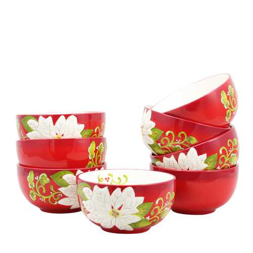 Laurie Gates Pleasant Poinsettia 5.5 inch Bowl Set, Set of 8