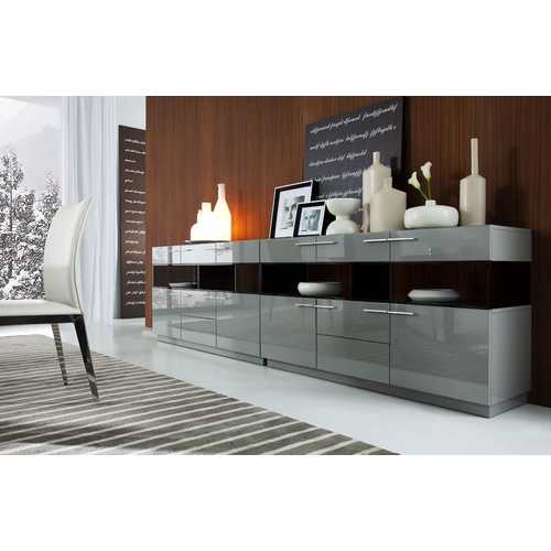 33" Grey High Gloss Glass Buffet