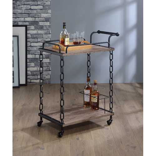 29" X 16" X 36" Rustic Oak And Antique Black Serving Cart