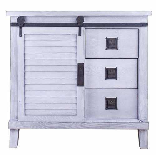 34" X 18" X 34" Distressed Light Grey Iron, Wood, MDF Accent Cabinet with  Door and  Drawers