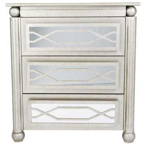 35" X 17" X 37" Antique Silver W/ Gold MDF, Wood, Mirrored Glass Accent Cabinet with  drawers and Mirrored Glass