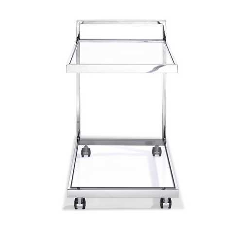 Side Table/ Bar Cart, Clear Glass, Stainless Steel Base On Castors