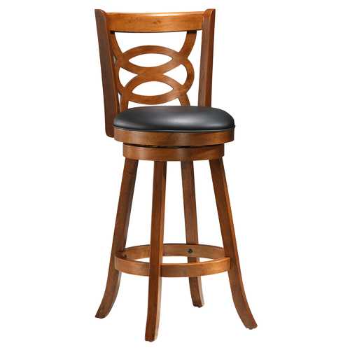 38" x 35" x 84" Oak, Black, Solid Wood, Foam, Veneer, Leather-Look - 2pcs Swivel Barstools