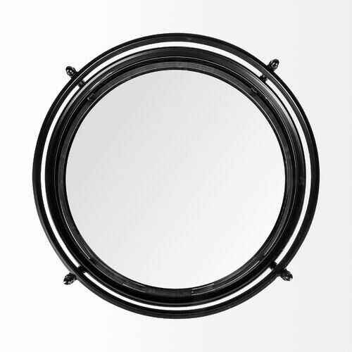 Cyclider Matte Black Metal With Three Eliptical Wood Shelves And Metal Doors Bar Cart