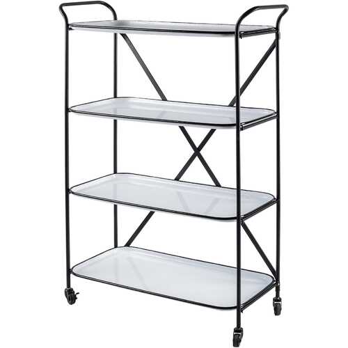 Rectangular Matte Black Metal With  Enamel Glazed Metal Shelves Bar Cart