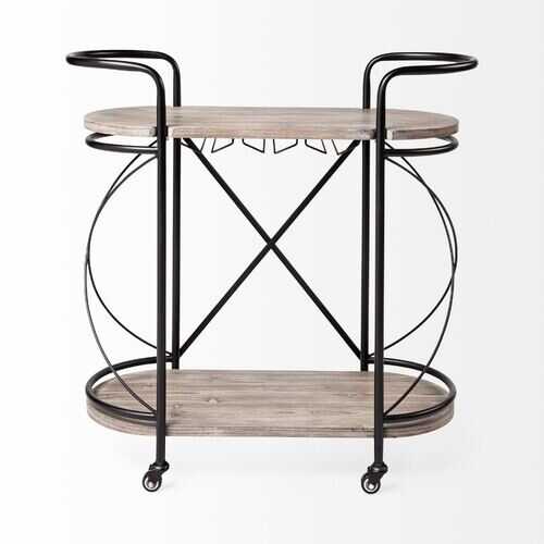 Rectangular Matte Black Metal With  Enamel Glazed Metal Shelves Bar Cart