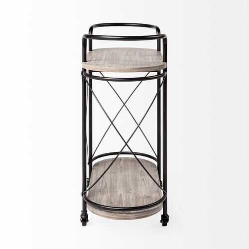 Rectangular Matte Black Metal With  Enamel Glazed Metal Shelves Bar Cart