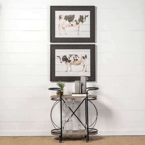 Rectangular Matte Black Metal With  Enamel Glazed Metal Shelves Bar Cart