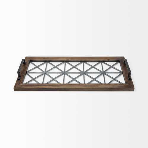 Brown Wood With Geometrically Metal Frame And Glass  Bottom Tray