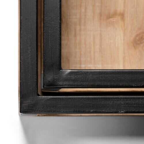 S/2 Natural Finish Wood With Matte Black Base Accent Trays