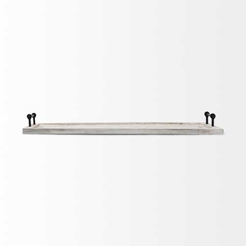 Whitewashed Tone Wood With Herringbone Pattern With Metal Raised Edges Tray