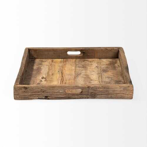 S/2 Natural Finish Wood With Slated Sides Trays