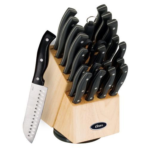 Oster Winstead 22 Piece Stainless Steel Cutlery Set with Black Handles and Wooden Block