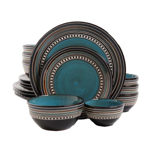 Gibson Elite Caf Versailles 16 Piece Double Bowl Dinnerware Set - Blue