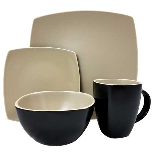 Gibson Home Infinite Glaze Matte 16 Piece Soft Square Stoneware Dinnerware Set in Khaki Brown