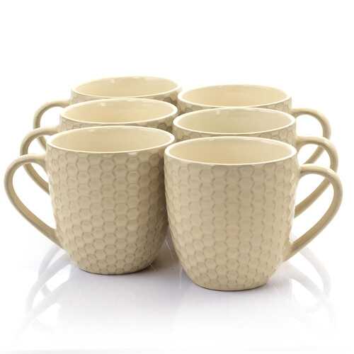 Elama Honeycomb 6 Piece 15 Ounce Round Stoneware Mug Set in Cream