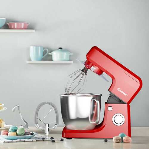 3-in-1 Multi-functional 6-speed Tilt-head Food Stand Mixer-Red