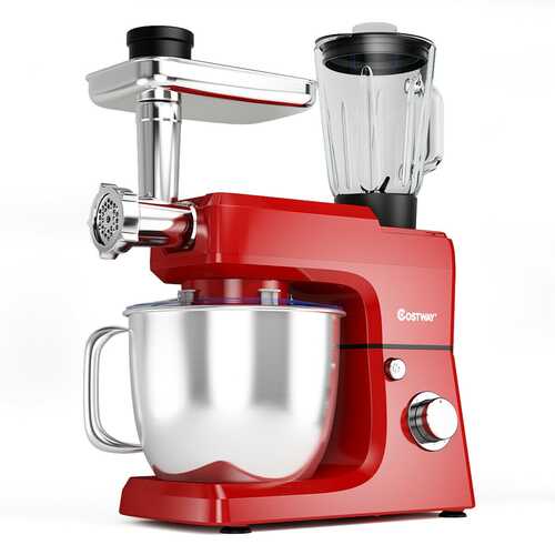 3-in-1 Multi-functional 6-speed Tilt-head Food Stand Mixer-Red