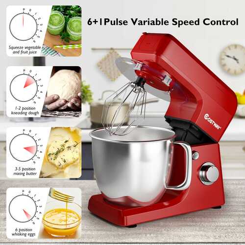 3-in-1 Multi-functional 6-speed Tilt-head Food Stand Mixer-Red