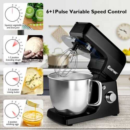 3-in-1 Multi-functional 6-speed Tilt-head Food Stand Mixer-Black